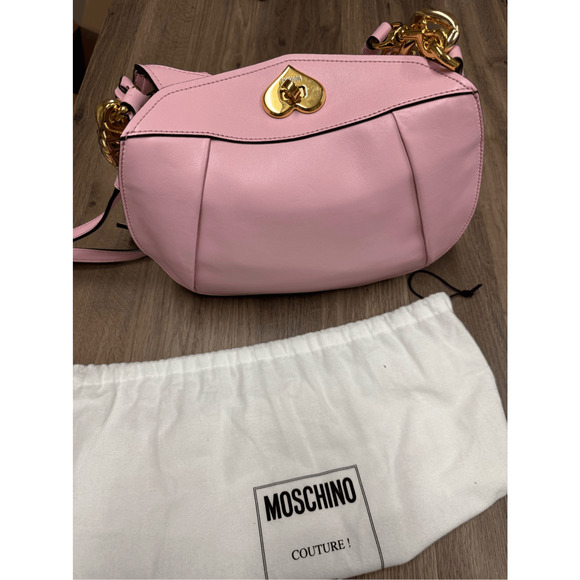 Moschino NWT Heart Lock Leather Shoulder Bag in Pink - Picture 4 of 10